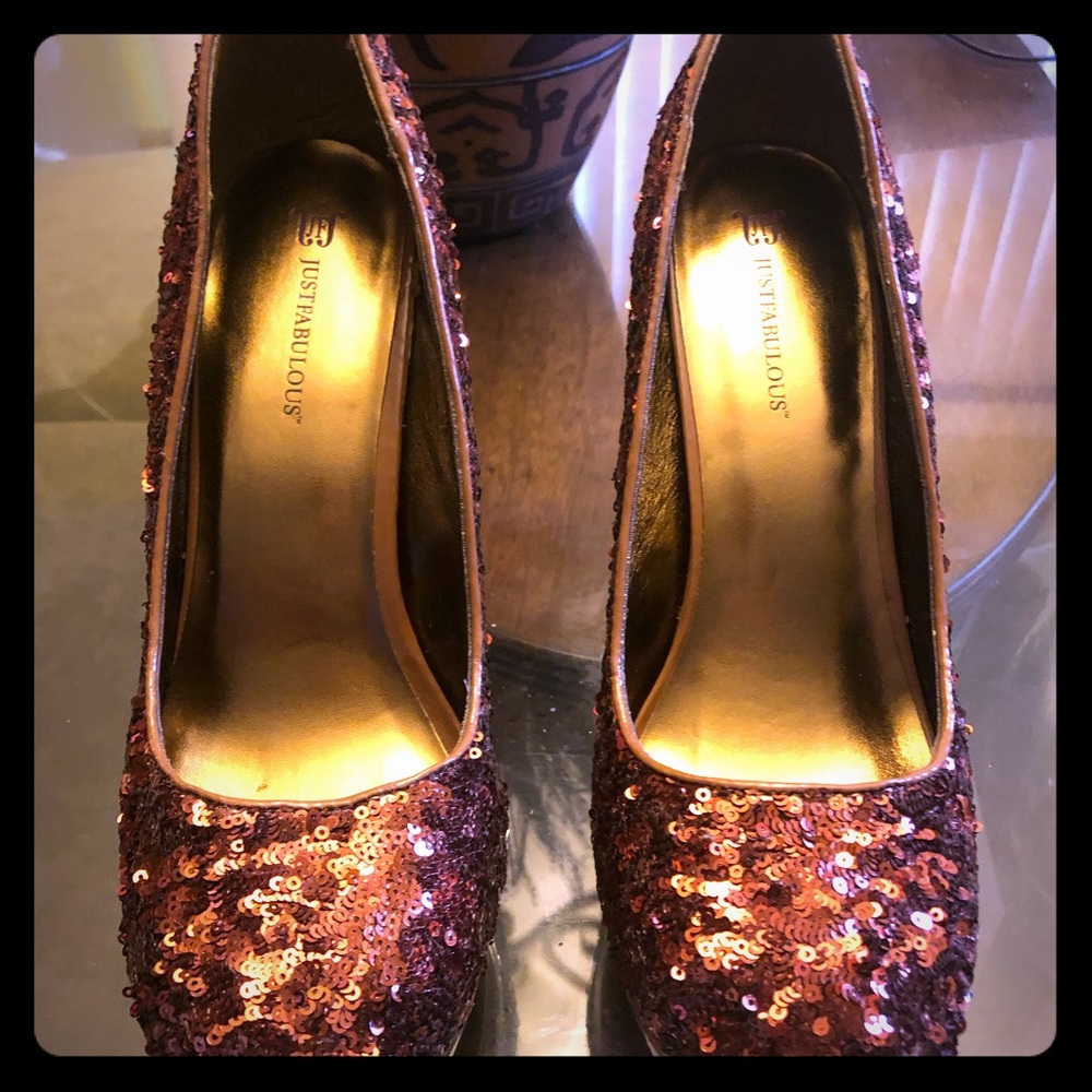 Rust Colored Sequin Platform Pump
